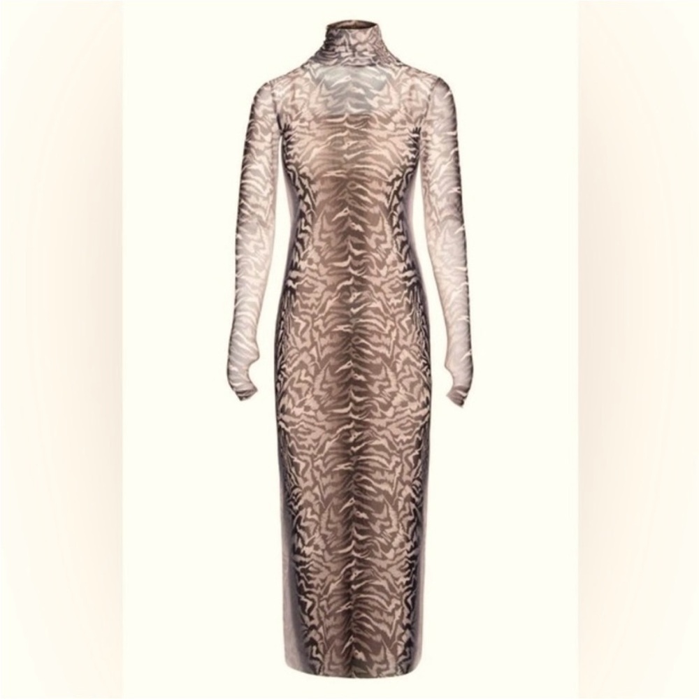 SHAILENE SHEER LONG SLEEVE DRESS IN PLACEMENT OMBRE ANIMAL. Worn Once, Size S/P